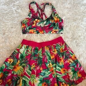 Tropical Floral Two-Piece Set — Magenta with Green & Yellow